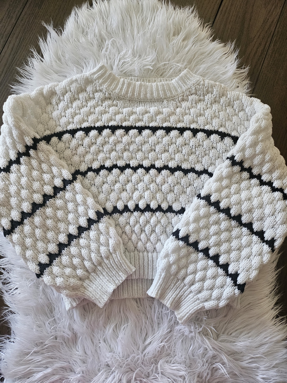 SHEIN White Knit Sweater with Black Trim